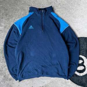 Vintage Adidas Two-Tone Quarter Zip Pullover, Navy/Blue, Size M — Y2K Aesthetic